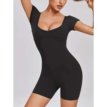Stylish Abonlen Black Short Sleeve Romper for Women
