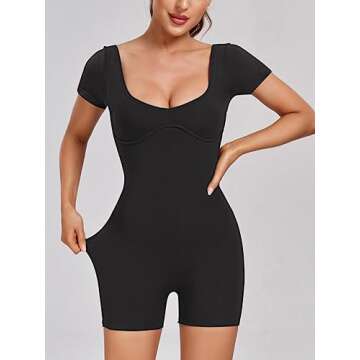 Stylish Abonlen Black Short Sleeve Romper for Women