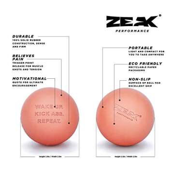 2 ZEAK Lacrosse Massage Balls for Myofascial Release, Trigger Point Therapy, Muscle Pain and Tension...
