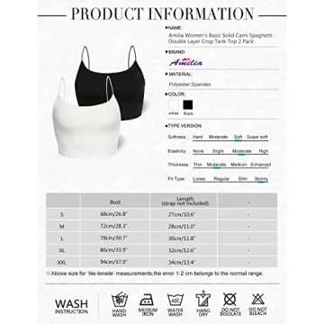 Amilia Women's Basic Solid Cami Spaghetti Double Layer Crop Tank Top (Black&White, S)