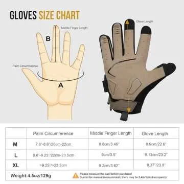 OneTigris Motorcycle Gloves, Gloves for Men with Soft Palm Pads, Touchscreen Gloves for Motorcycle Riding, Paintball, Cycling, Work, Hunting, Hiking, Camping, and Climbing