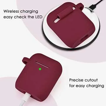 Filoto Compatible with Airpod 2&1 Case Cover, Cute Silicone Protective Accessories Cases/Keychain/Pompom, Best Gift for Girls and Women, Maroon