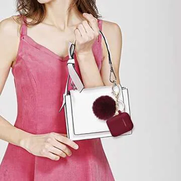 Filoto Compatible with Airpod 2&1 Case Cover, Cute Silicone Protective Accessories Cases/Keychain/Pompom, Best Gift for Girls and Women, Maroon