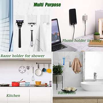 JWCE Clear Adhesive Hooks for Shower Wall Shaver Holder Razor Holder Storage Holders for Phone, Bathtub Organizers and Kitchen Organizer for Razor Plug Towel (Clear-4pcs)