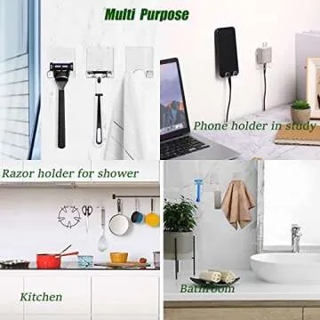 JWCE Clear Adhesive Hooks for Shower Wall Shaver Holder Razor Holder Storage Holders for Phone, Bathtub Organizers and Kitchen Organizer for Razor Plug Towel (Clear-4pcs)