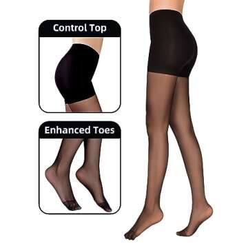 Citystl 2 Pack Women's Black Tights, 30D Sheer tights Control Top Pantyhose with Reinforced Toes