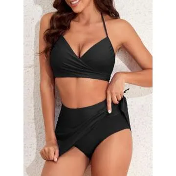 Herseas Women's Black High Waisted Bikini Set for Comfort