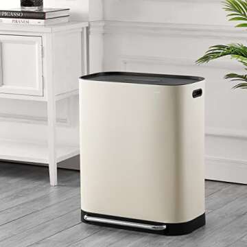 happimess HPM1014D Beni Kitchen 16-Gallon Double-Bucket Step-Open Trash Can with Soft-Close Lid, Mod...
