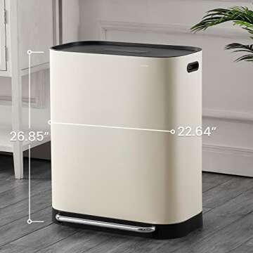 happimess HPM1014D Beni Kitchen 16-Gallon Double-Bucket Step-Open Trash Can with Soft-Close Lid, Modern, Minimalistic, Fingerprint Proof for Home, Kitchen, Laundry Room, Office, Bathroom, Almond