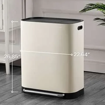 happimess HPM1014D Beni Kitchen 16-Gallon Double-Bucket Step-Open Trash Can with Soft-Close Lid, Modern, Minimalistic, Fingerprint Proof for Home, Kitchen, Laundry Room, Office, Bathroom, Almond