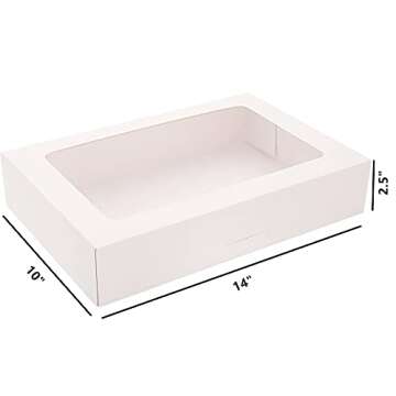 RIFMEAE Cookie Boxes, 14" x 10" x 2.5" White Bakery Boxes with Window, Auto-Popup Treat Boxes, Pastr...