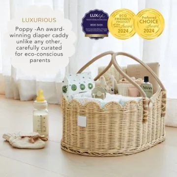 BEBE BASK Baby Diaper Caddy Organizer - Artisan-Crafted Scalloped Rattan Basket - Luxurious Diaper Caddy Basket - Elegant Scalloped Basket (Natural)
