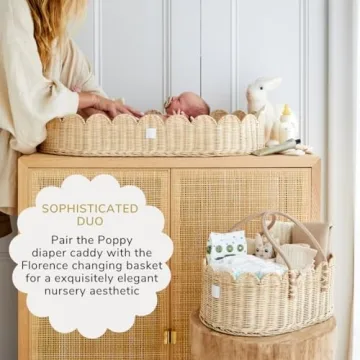 BEBE BASK Baby Diaper Caddy Organizer - Artisan-Crafted Scalloped Rattan Basket - Luxurious Diaper Caddy Basket - Elegant Scalloped Basket (Natural)