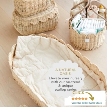 BEBE BASK Baby Diaper Caddy Organizer - Artisan-Crafted Scalloped Rattan Basket - Luxurious Diaper Caddy Basket - Elegant Scalloped Basket (Natural)