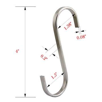 YourGift 12 Pack Flat S Hooks Stainless Steel 4 inches S Shaped Hanging Hooks for Kitchen, Bathroom,...