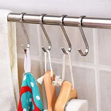 YourGift 12 Pack Flat S Hooks Stainless Steel 4 inches S Shaped Hanging Hooks for Kitchen, Bathroom, Bedroom and Office (X-Large)