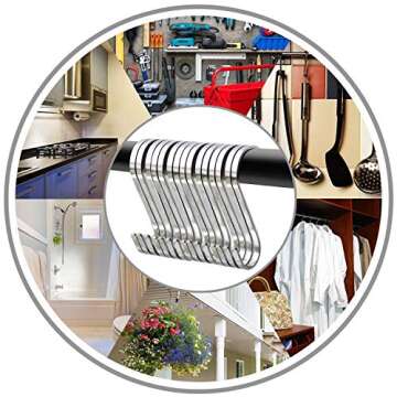 YourGift 12 Pack Flat S Hooks Stainless Steel 4 inches S Shaped Hanging Hooks for Kitchen, Bathroom, Bedroom and Office (X-Large)