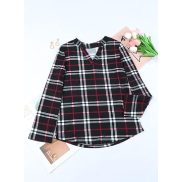 Trendy Women's Plaid V Neck Blouse for All Seasons