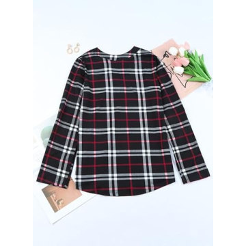 Trendy Women's Plaid V Neck Blouse for All Seasons