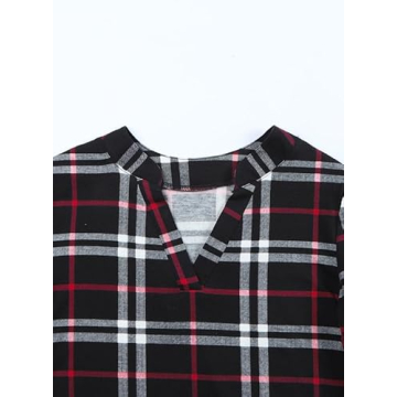Trendy Women's Plaid V Neck Blouse for All Seasons