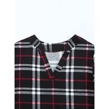 Trendy Women's Plaid V Neck Blouse for All Seasons