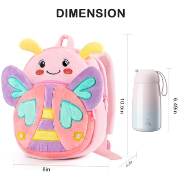HONGTEYA Toddler Plush Backpack for Kids - Pink Butterfly