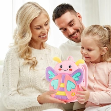 HONGTEYA Toddler Plush Backpack for Kids - Pink Butterfly