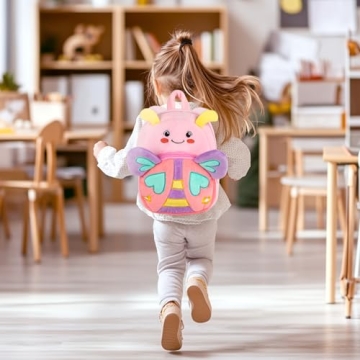 HONGTEYA Toddler Plush Backpack for Kids - Pink Butterfly