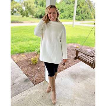 LAISHEN Womens Casual Turtleneck Batwing Sleeve Chunky Knit Slouchy Tunic Sweaters Oversized Pullover Tops(White,XL)