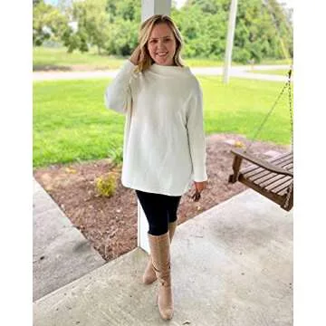 LAISHEN Womens Casual Turtleneck Batwing Sleeve Chunky Knit Slouchy Tunic Sweaters Oversized Pullover Tops(White,XL)
