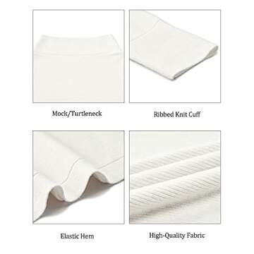 LAISHEN Womens Casual Turtleneck Batwing Sleeve Chunky Knit Slouchy Tunic Sweaters Oversized Pullover Tops(White,XL)