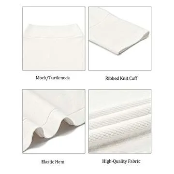 LAISHEN Womens Casual Turtleneck Batwing Sleeve Chunky Knit Slouchy Tunic Sweaters Oversized Pullover Tops(White,XL)