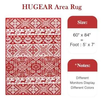 HUGEAR Christmas Vintage Area Rug 5x7 Living Room Rug Machine Washable Rugs Low Pile Carpet Indoor D...
