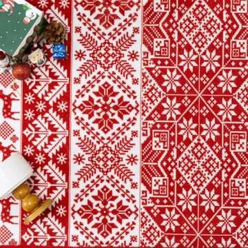 HUGEAR Christmas Vintage Area Rug 5x7 Living Room Rug Machine Washable Rugs Low Pile Carpet Indoor Door Mat Red/White Non-Slip Retro Carpet for Bedroom Kitchen Entryway Bathroom