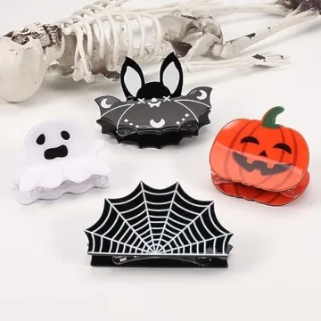 Halloween Hair Clips for Women Girls Cute Bat Spider Web Hair Claw Clips Strong Hold Non Slip Pumpkin Ghost Hair Clip Hair Grips Halloween Gifts Hair Accessories 4PCS
