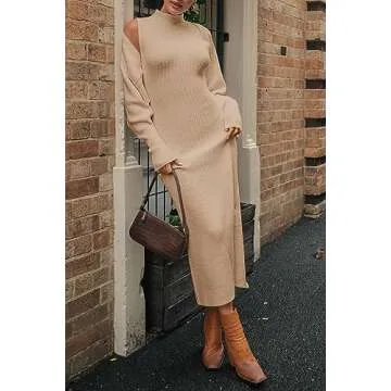 PRETTYGARDEN Womens Fall 2 Piece Outfits Bodycon Maxi Tank Pullover Sweater Dress And Long Sleeve Cropped Cardigan Knit Sets (Beige,Medium)