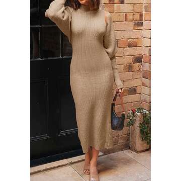 PRETTYGARDEN Womens Fall 2 Piece Outfits Bodycon Maxi Tank Pullover Sweater Dress And Long Sleeve Cropped Cardigan Knit Sets (Beige,Medium)