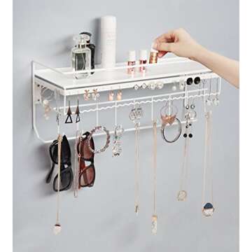 JackCubeDesign White Metal Necklace Jewelry Organizer Wall Mount Jewelry Holder Shelf Mounted Hangin...
