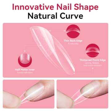 Makartt Almond Nail Tips, 500pcs Medium Pre-buffed Full Cover Clear Press on Nails 10 Sizes Soak Off Soft Gel Nail Tips Extension Professional Acrylic Fake Nails No Crease False Nail Salon DIY Art