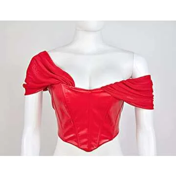 L'VOW Women's Sexy PU Leather Mesh Bustier Crop Top