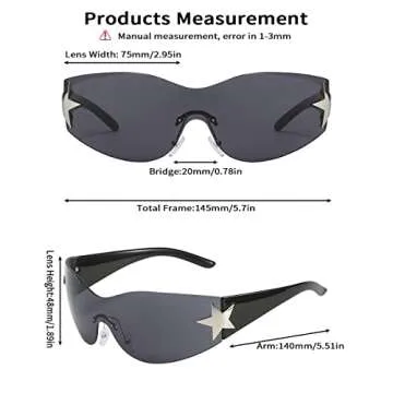 Dollger Trendy Y2K Sunglasses Women Men Rimless Wrap Around Sunglasses Fufuristic Y2K Fashion Visor 2000 Glasses Shield Black Shades