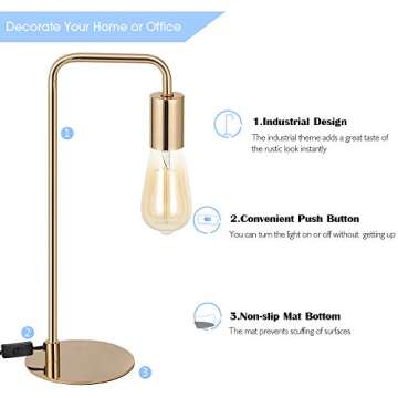 JS NOVA JUNS Edison Table Lamp, Industrial Desk Lamps Set of 2, Small Gold Metal Lamp Suit for Bedside Nighstand Dressers Coffee Table Study Desk in Bedroom, Guest Room
