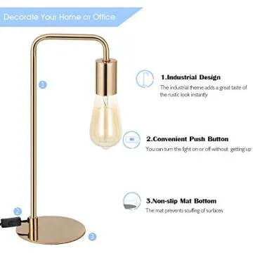 JS NOVA JUNS Edison Table Lamp, Industrial Desk Lamps Set of 2, Small Gold Metal Lamp Suit for Bedside Nighstand Dressers Coffee Table Study Desk in Bedroom, Guest Room