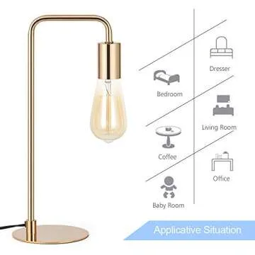 JS NOVA JUNS Edison Table Lamp, Industrial Desk Lamps Set of 2, Small Gold Metal Lamp Suit for Bedside Nighstand Dressers Coffee Table Study Desk in Bedroom, Guest Room
