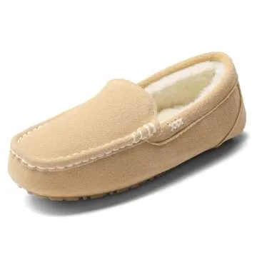 DREAM PAIRS Women's Fuzzy House Slippers Cozy Faux Fur Micro Suede Moccasins Slip on Loafer Shoes for Indoor and Outdoor,Size 6.5-7,Sand,AUZY-01