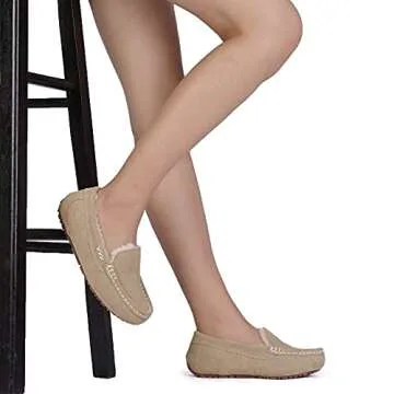 DREAM PAIRS Women's Fuzzy House Slippers Cozy Faux Fur Micro Suede Moccasins Slip on Loafer Shoes for Indoor and Outdoor,Size 6.5-7,Sand,AUZY-01