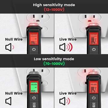 KAIWEETS Voltage Tester/Non-Contact Voltage Tester with Signal Percentage, Dual Range AC 12V/70V-1000V, Live/Null Wire Tester, Electrical Tester with LCD Display, Buzzer Alarm, Wire Breakpoint Finder