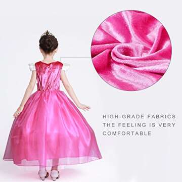 LOEL Girls New Princess Party Costume Aurora Long Dress, 120CM,120cm for 4-5 year,Pink