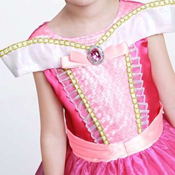 LOEL Girls New Princess Party Costume Aurora Long Dress, 120CM,120cm for 4-5 year,Pink