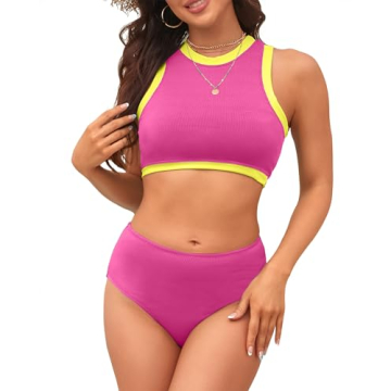 XUNYU Women High Waisted Ribbed Bikini for Teens
